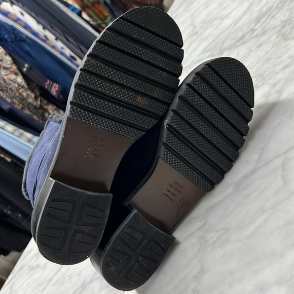 Stuart Weitzman Lug Sole Faux Fur Navy Suede Lace Up Boots Size 7.5 M - Picture 8 of 13